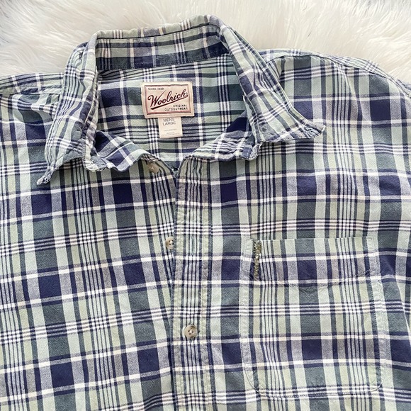 Woolrich Green and Blue Button Down Short Sleeve Shirt Men's Size Large - Picture 6 of 6